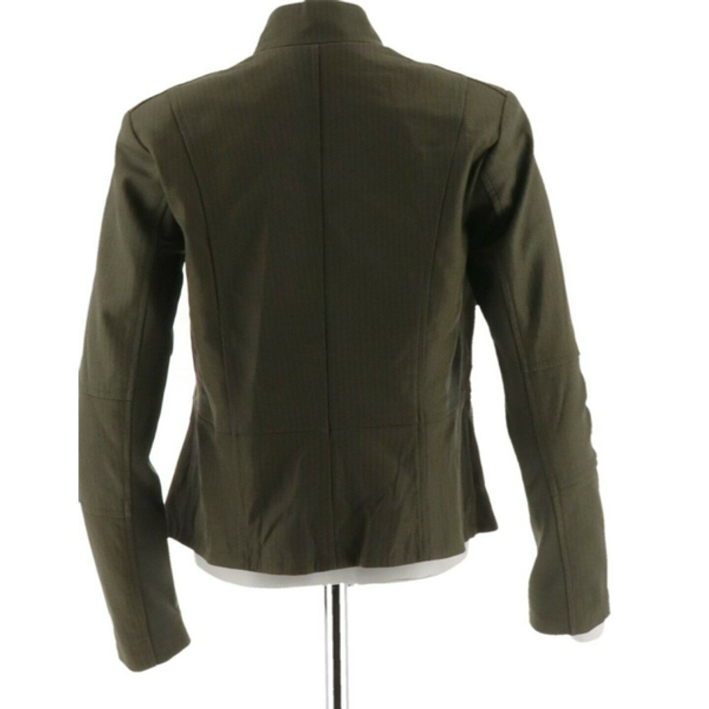 G.I.L.I Open Front Tonal Printed Leather Jacket with Pockets Ivy Green - - Picture 2 of 2